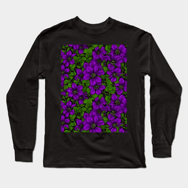 Purple Clematis vine Long Sleeve T-Shirt by katerinamk